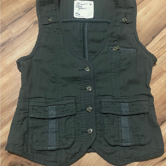 American Eagle Outfitters Tops - Y2K American Eagle Olive Button-Up Vest Shirt Sz Med